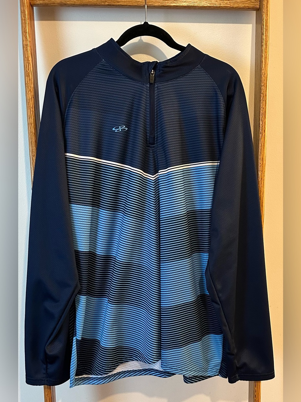 Boombah Men’s Navy and Light Blue Striped Quarter-Zip Performance Jacket